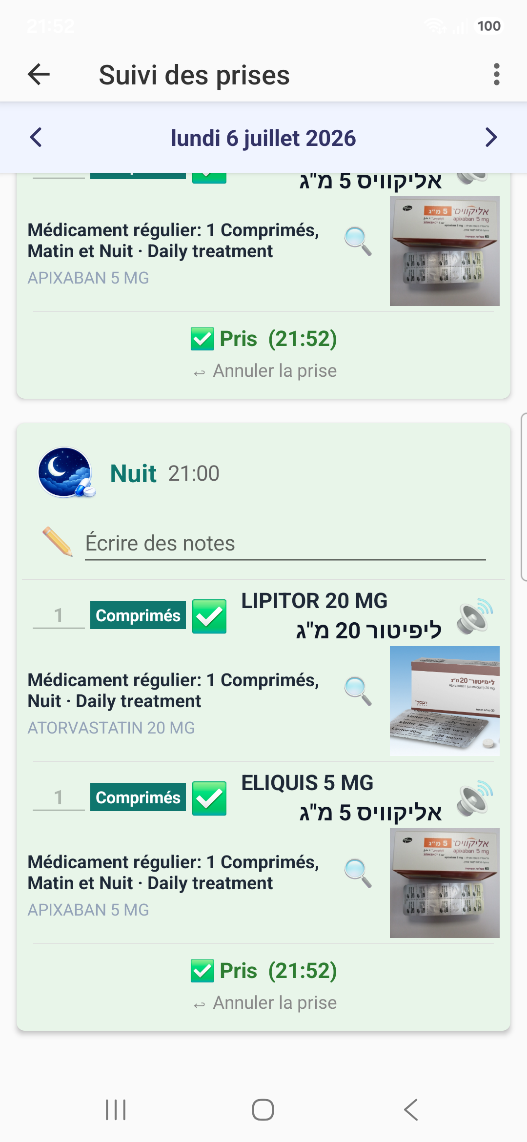 Suivi des prises