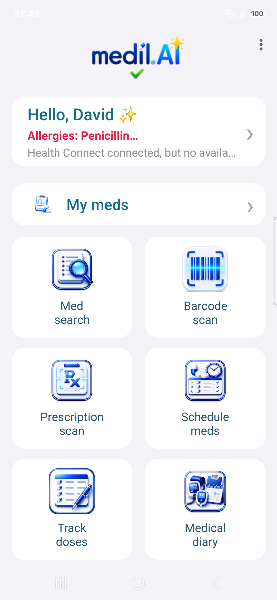 Medil AI home screen