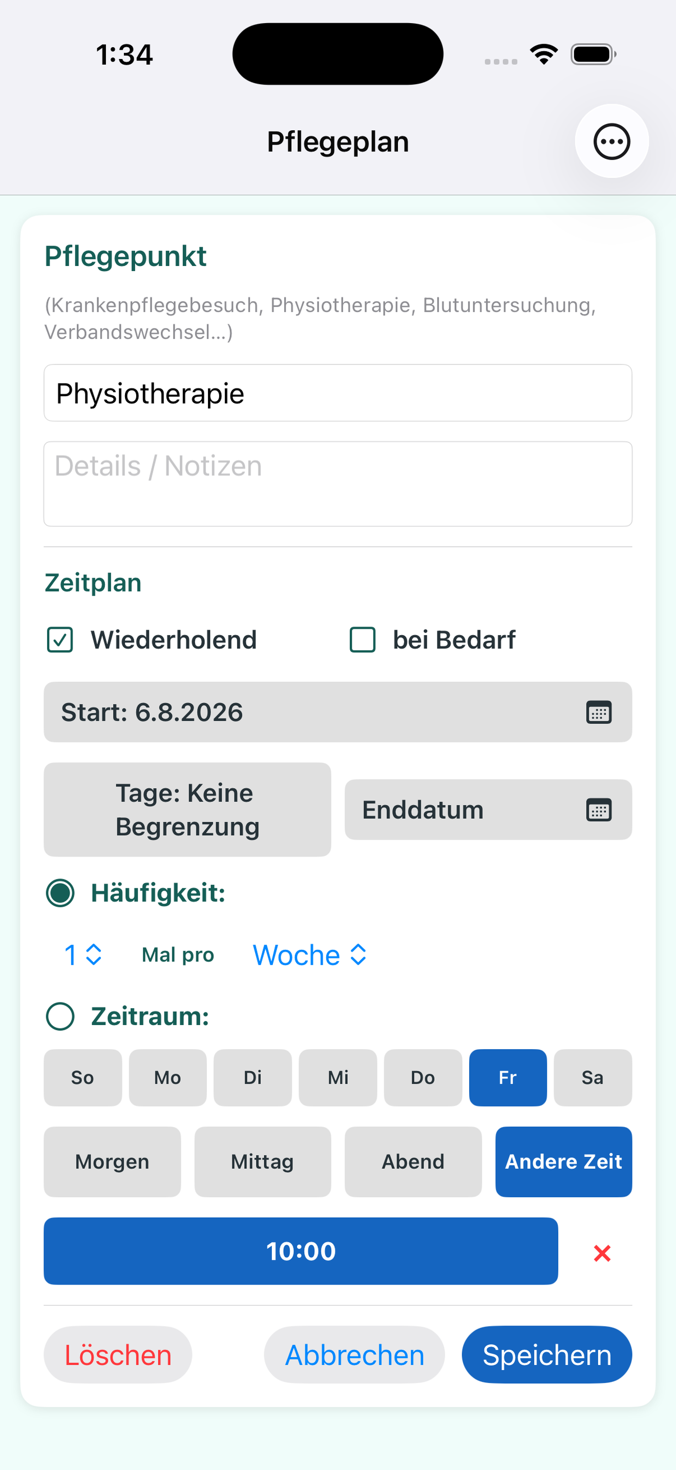 Einen wiederkehrenden Versorgungstermin hinzufügen