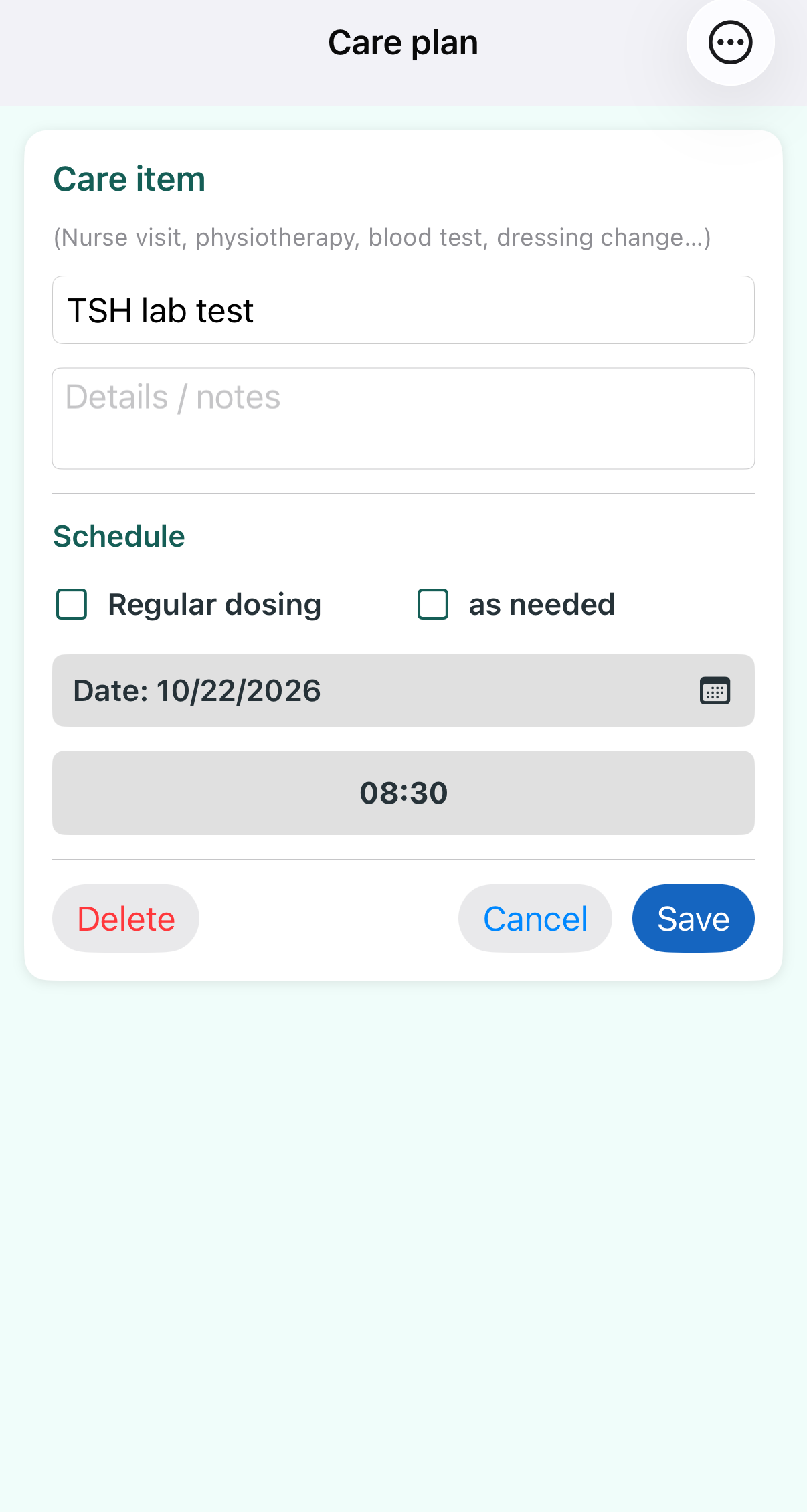 One-time TSH test on iPhone