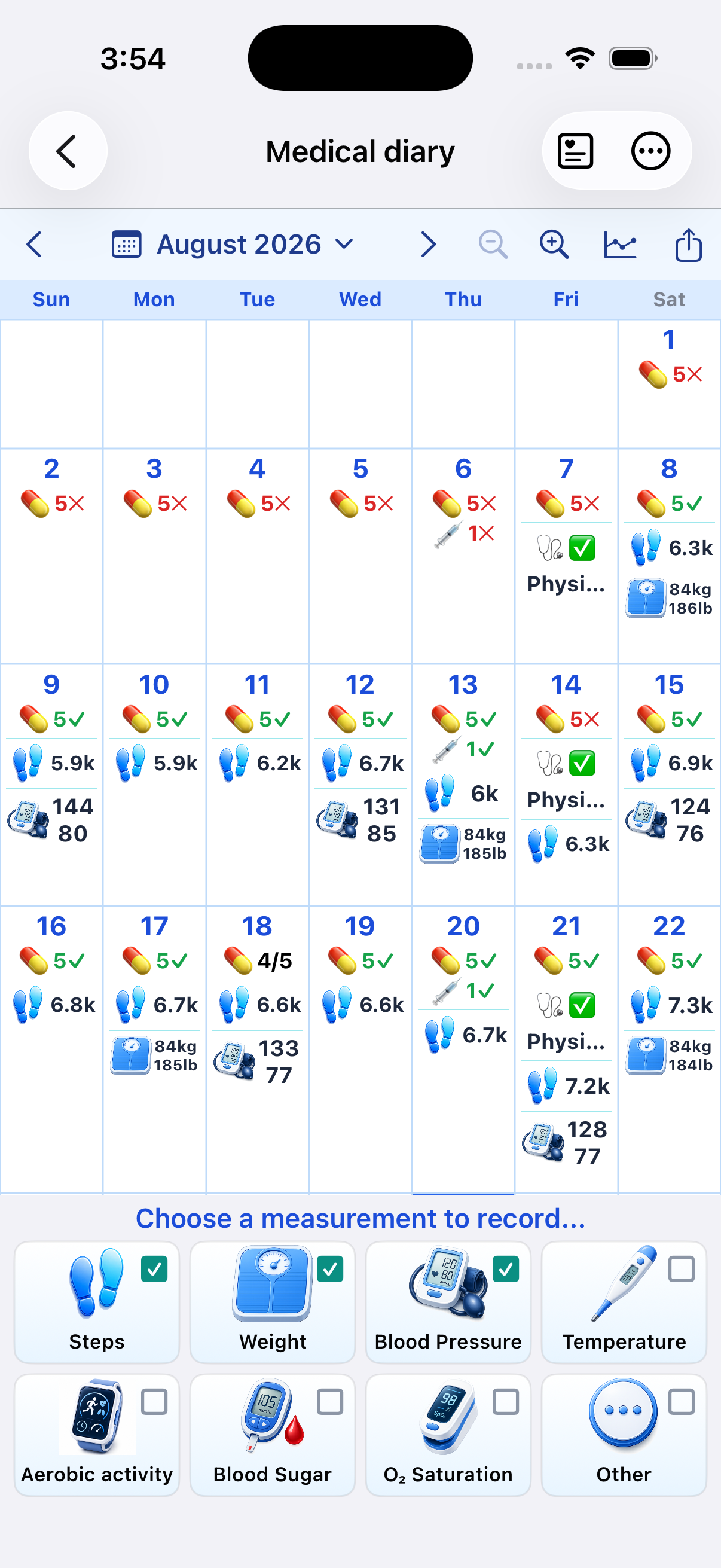 Medical diary on iPhone